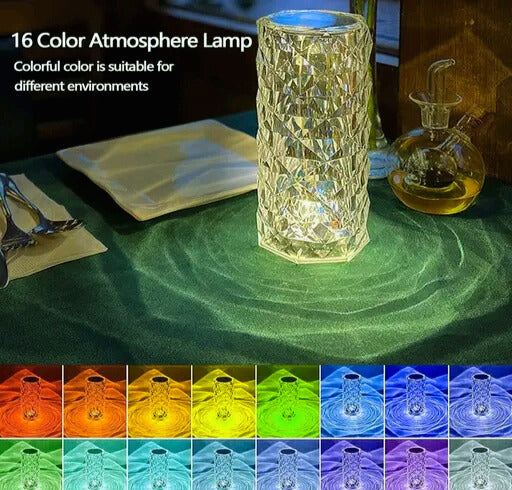 Skycandle Touch Crystal RGB Lamp – 16 Color Changing Rose Design LED Night Light (Dimmable, Battery Operated)