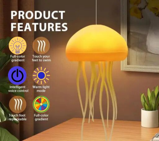 Rechargeable Multicolored Jellyfish Table Lamp with Sound-Activated LED & 3D Moon Top – Hypnotic Night Light for Home, Bedroom & Gifting