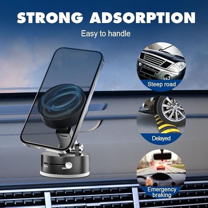 Vacuum Magnetic Suction Phone Holder – 360° Rotatable, Foldable & Double-Sided Magnetic Mount for All Smartphones (Pack of 1)