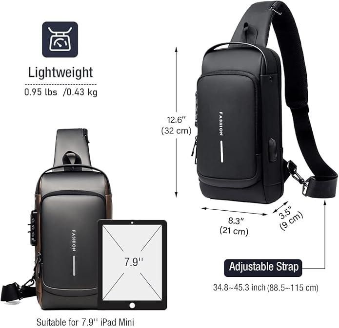 Leather Sling Bag – Stylish Crossbody Shoulder Bag with Zipper Closure (Compact & Lightweight, 400g) for Men & Women