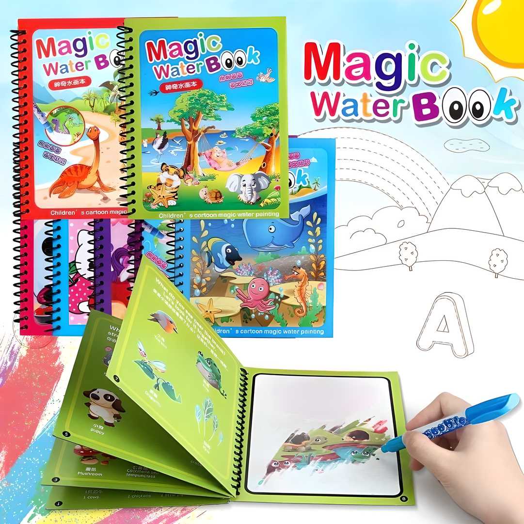Reusable Magic Water Coloring Book – Quick Dry, Mess-Free Fun for Kids (Includes Magic Pen)