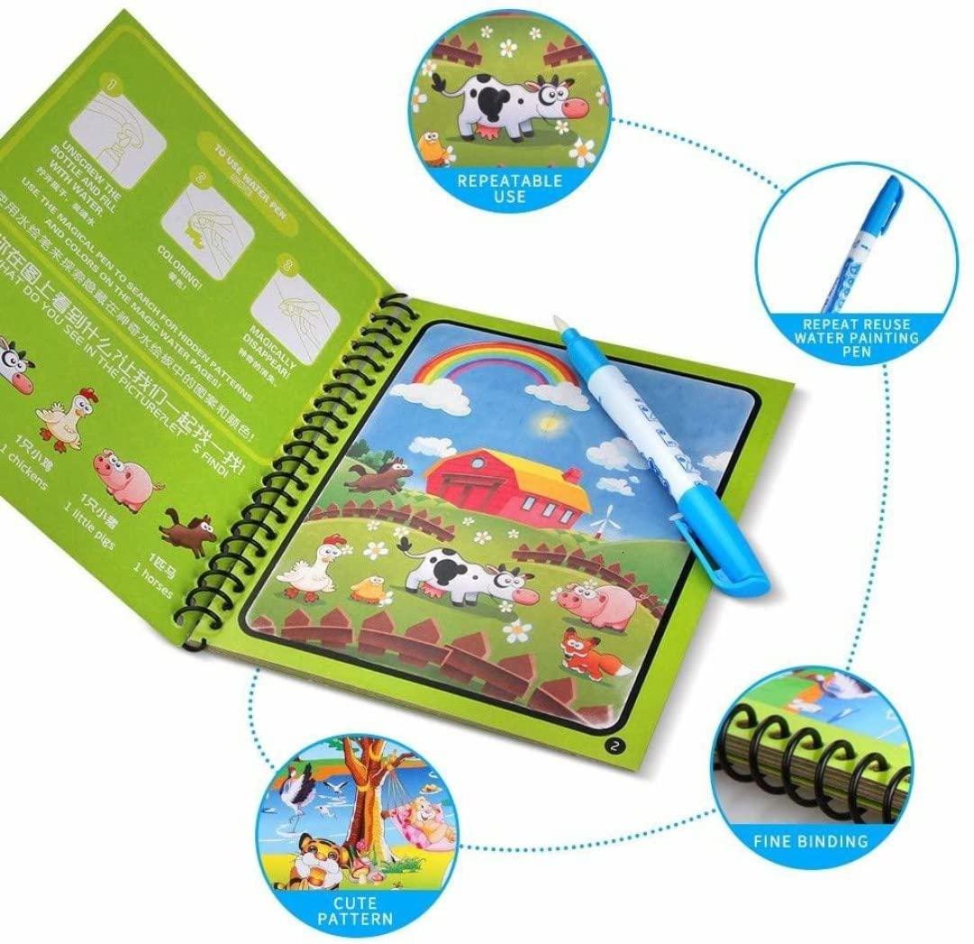 Reusable Magic Water Coloring Book – Quick Dry, Mess-Free Fun for Kids (Includes Magic Pen)