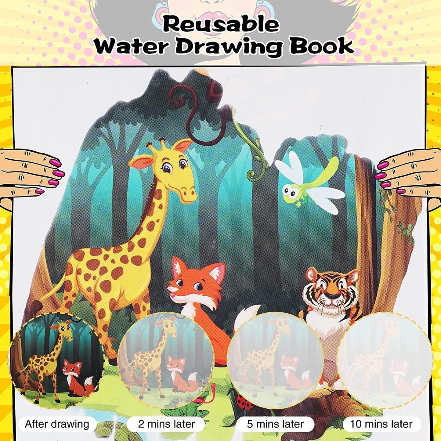 Reusable Magic Water Coloring Book – Quick Dry, Mess-Free Fun for Kids (Includes Magic Pen)