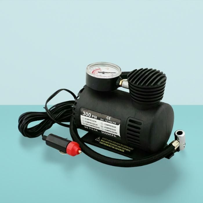 12V Multipurpose Car Air Compressor – Heavy-Duty Metal Body with Dial Gauge & 3 Inflation Adapters (140 PSI, 500g)