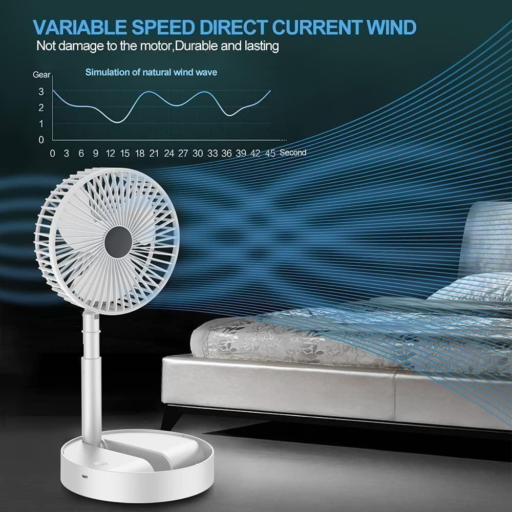 Adjustable Telescopic Rechargeable Standing Fan – 4-Speed Wireless Pedestal Desk Fan (Foldable & Portable)