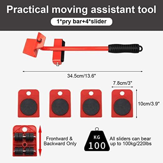 Furniture Lifter & Mover Tool Set – Heavy Duty Lifting & Shifting Kit with 360° Wheel Pads (5-Piece Set)