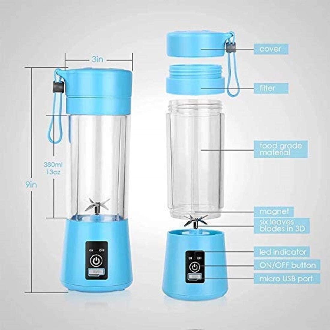 Portable USB Juicer – 6 Blade Electric Juice Blender (380ml, Rechargeable)