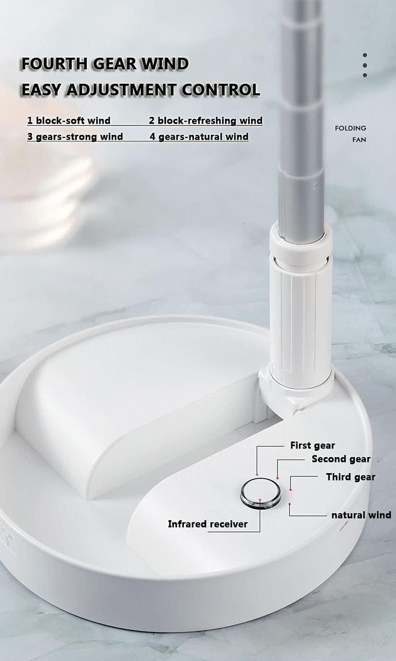 Adjustable Telescopic Rechargeable Standing Fan – 4-Speed Wireless Pedestal Desk Fan (Foldable & Portable)