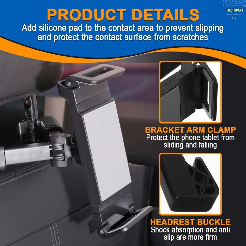 Universal Car Mount Holder for Tablets & Phones (4.7"–12.9") – 360° Rotating Headrest Stand with Adjustable Arm (Random Color)