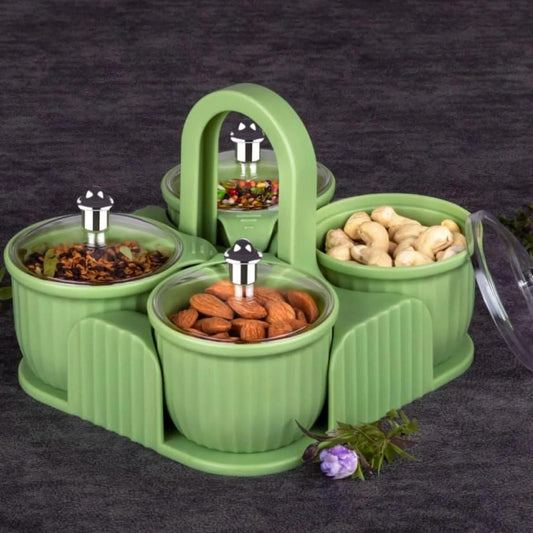 Multipurpose 4-Piece Storage Jar Set with Tray – Space-Saving, BPA-Free Plastic Containers for Kitchen & Home