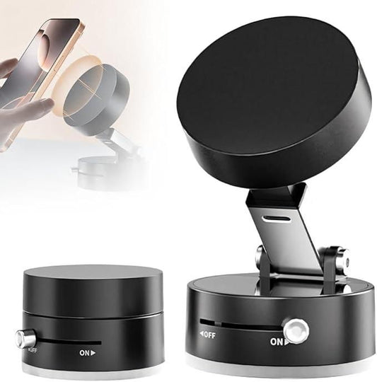 Vacuum Magnetic Suction Phone Holder – 360° Rotatable, Foldable & Double-Sided Magnetic Mount for All Smartphones (Pack of 1)