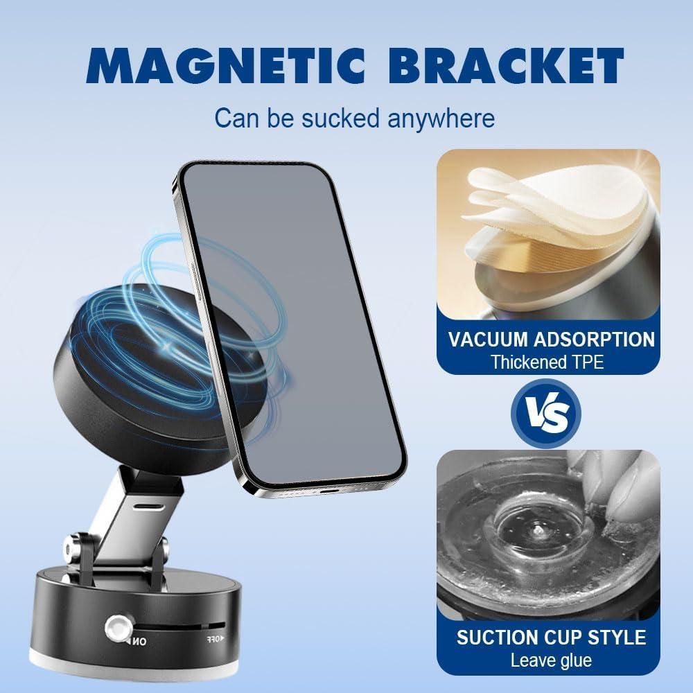 Vacuum Magnetic Suction Phone Holder – 360° Rotatable, Foldable & Double-Sided Magnetic Mount for All Smartphones (Pack of 1)