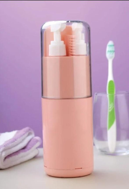 6-in-1 Travel Kit – Portable Toothbrush & Toiletry Organizer with Leak-Proof Shampoo Dispenser, Comb, Mirror & Towel Slot (Assorted Color)