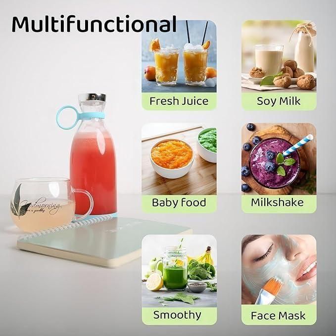Travel Portable Mini USB Juice Blender – Rechargeable Personal Mixer Bottle (380ml, Lightweight & Compact)
