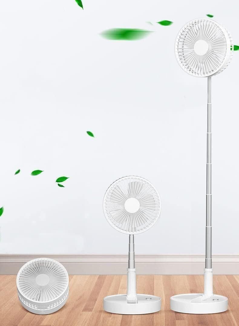 Adjustable Telescopic Rechargeable Standing Fan – 4-Speed Wireless Pedestal Desk Fan (Foldable & Portable)