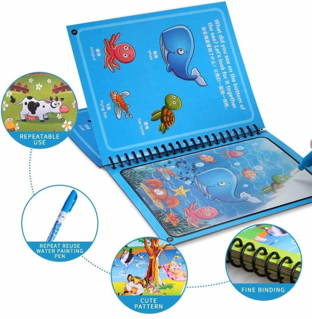 Reusable Magic Water Coloring Book – Quick Dry, Mess-Free Fun for Kids (Includes Magic Pen)