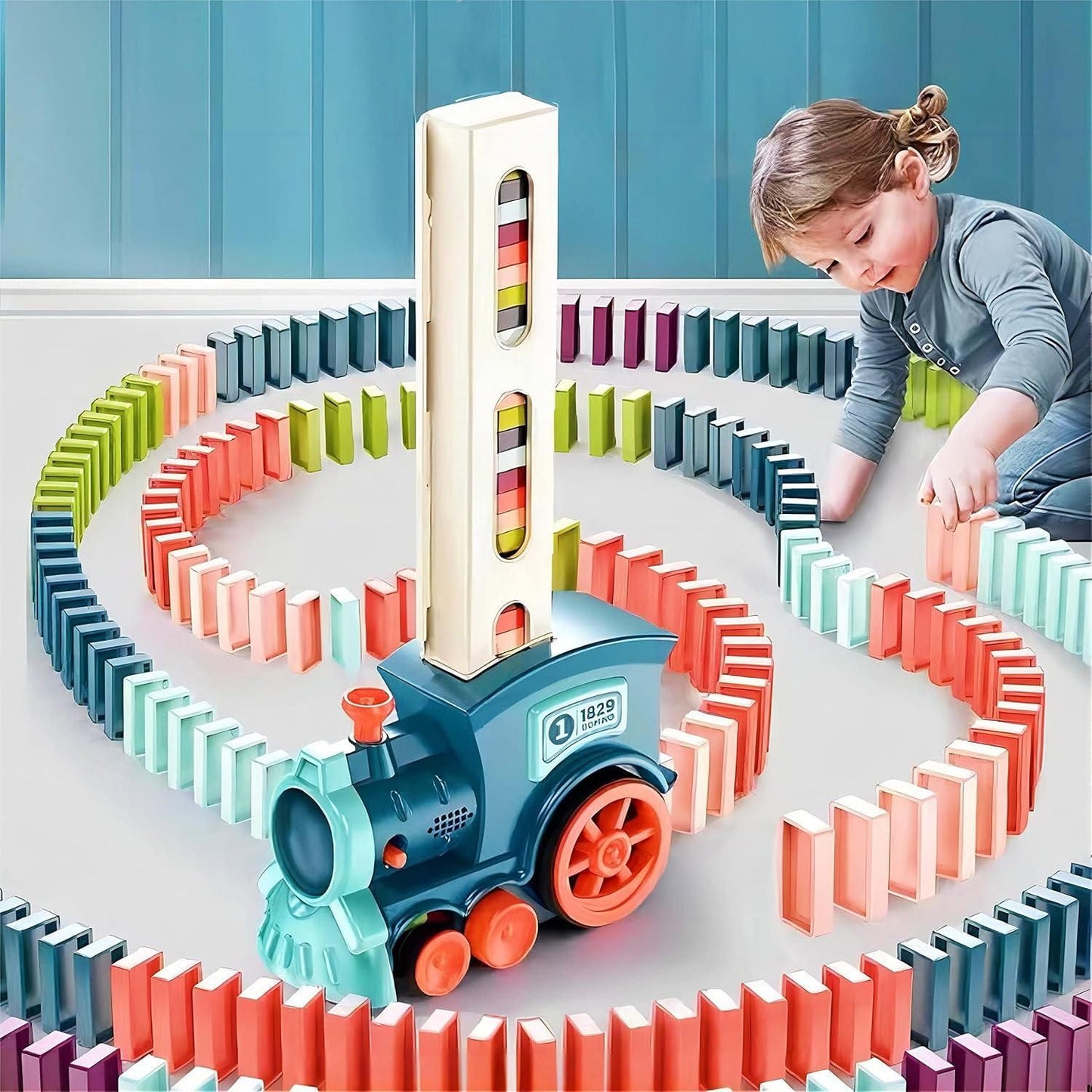 Train Toy Domino Set for Kids – BPA-Free Plastic with Sound Effects & Automatic Domino Placement (40 Colorful Blocks)