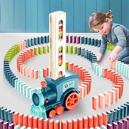 Train Toy Domino Set for Kids – BPA-Free Plastic with Sound Effects & Automatic Domino Placement (40 Colorful Blocks)