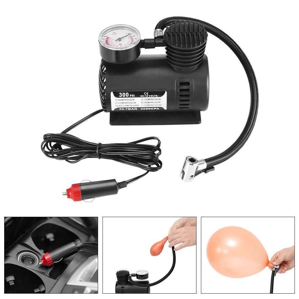12V Multipurpose Car Air Compressor – Heavy-Duty Metal Body with Dial Gauge & 3 Inflation Adapters (140 PSI, 500g)