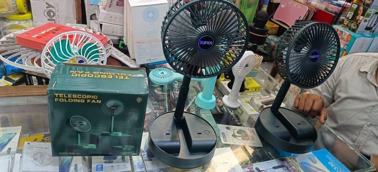 Adjustable Telescopic Rechargeable Standing Fan – 4-Speed Wireless Pedestal Desk Fan (Foldable & Portable)