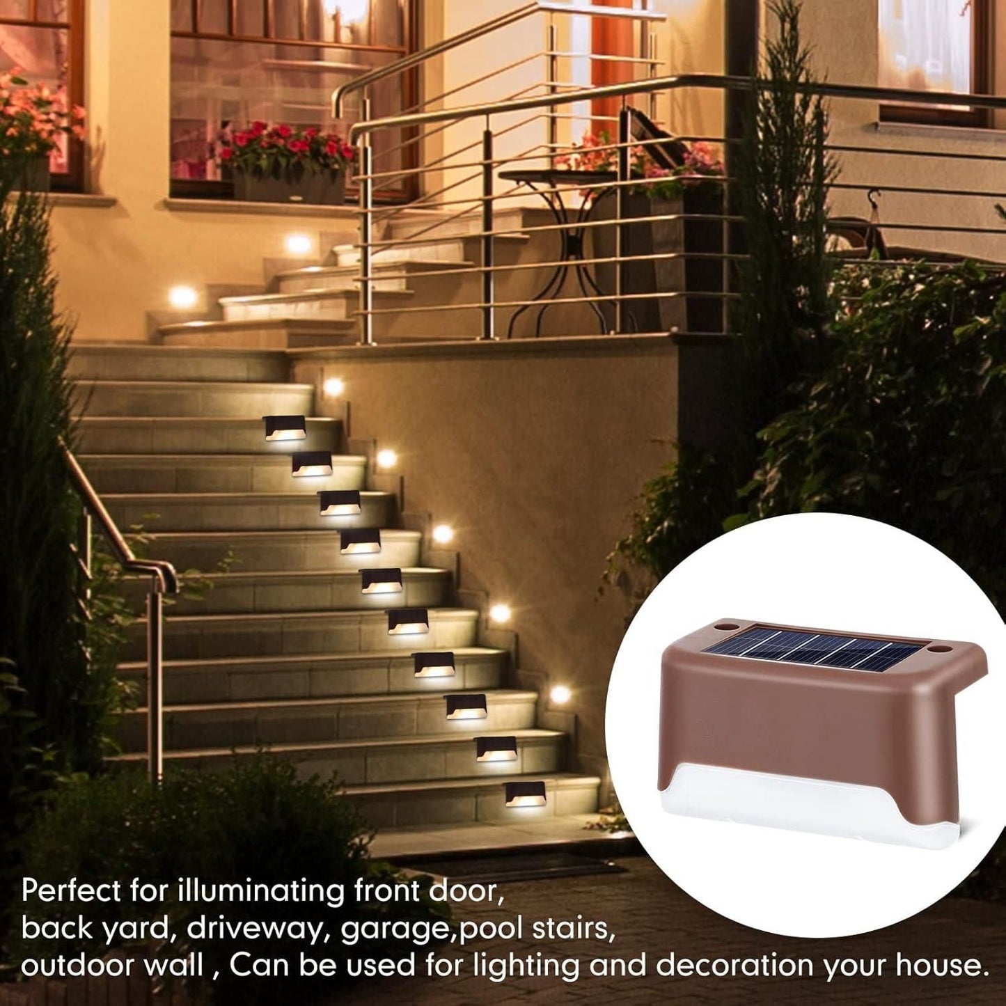 Solar Deck Lights for Outdoor – Waterproof LED Step & Fence Lighting (Pack of 4, Automatic Charging)
