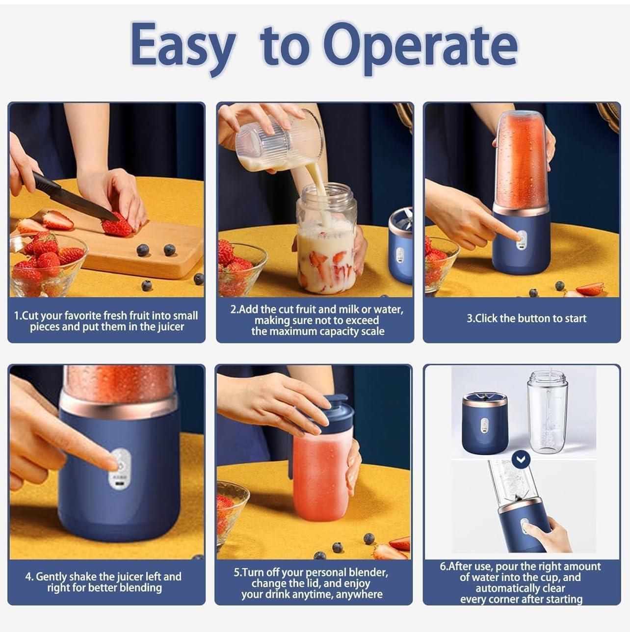 Small Portable Juicer – USB Rechargeable Mini Blender for Juices & Smoothies (Compact & Travel-Friendly, 410g)