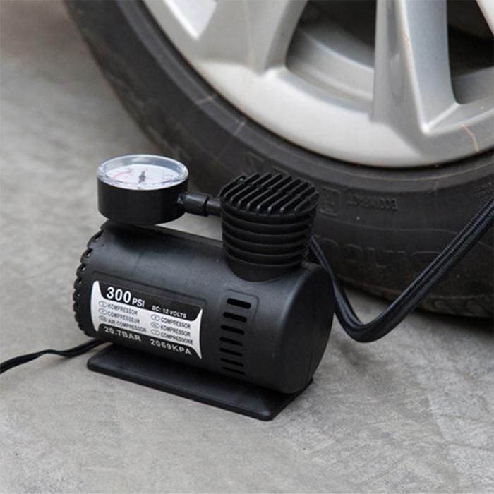 12V Multipurpose Car Air Compressor – Heavy-Duty Metal Body with Dial Gauge & 3 Inflation Adapters (140 PSI, 500g)