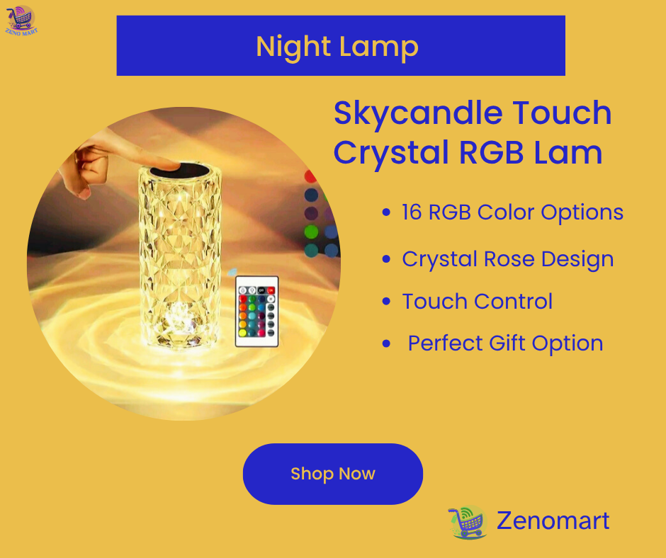 Skycandle Touch Crystal RGB Lamp – 16 Color Changing Rose Design LED Night Light (Dimmable, Battery Operated)