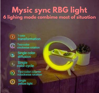 G Speaker Lamp – 3-in-1 Bluetooth Speaker with Wireless Fast Charging, RGB Light & Sunrise Alarm | APP Control Bedside Table Lamp