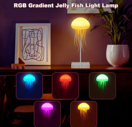 Rechargeable Multicolored Jellyfish Table Lamp with Sound-Activated LED & 3D Moon Top – Hypnotic Night Light for Home, Bedroom & Gifting