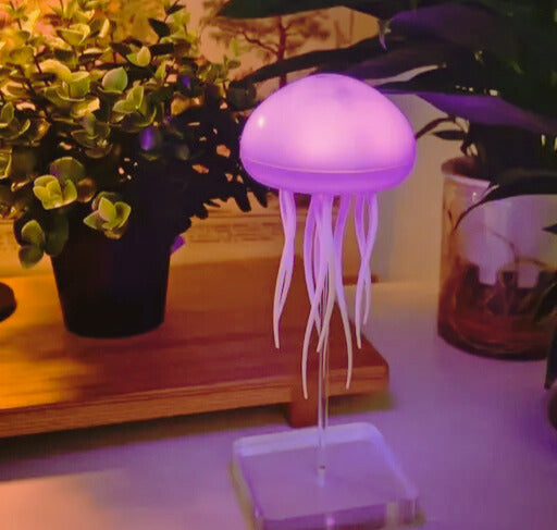 Rechargeable Multicolored Jellyfish Table Lamp with Sound-Activated LED & 3D Moon Top – Hypnotic Night Light for Home, Bedroom & Gifting