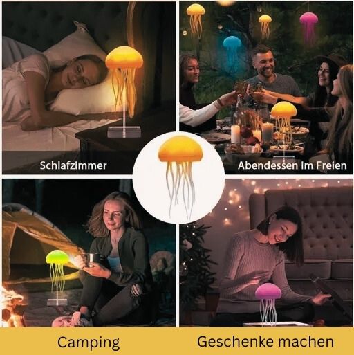 Rechargeable Multicolored Jellyfish Table Lamp with Sound-Activated LED & 3D Moon Top – Hypnotic Night Light for Home, Bedroom & Gifting