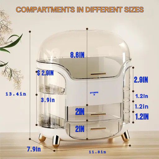 Dustproof Cosmetic Storage Box with Magnetic Door | Skincare & Makeup Organizer with Lid – Medium Size, White
