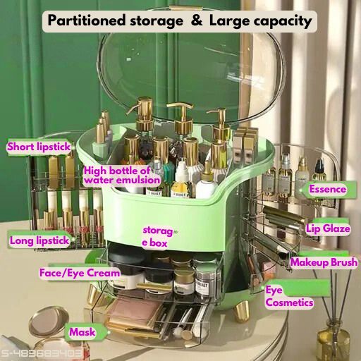 Dustproof Cosmetic Storage Box with Magnetic Door | Skincare & Makeup Organizer with Lid – Medium Size, White