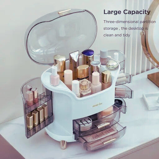 Dustproof Cosmetic Storage Box with Magnetic Door | Skincare & Makeup Organizer with Lid – Medium Size, White
