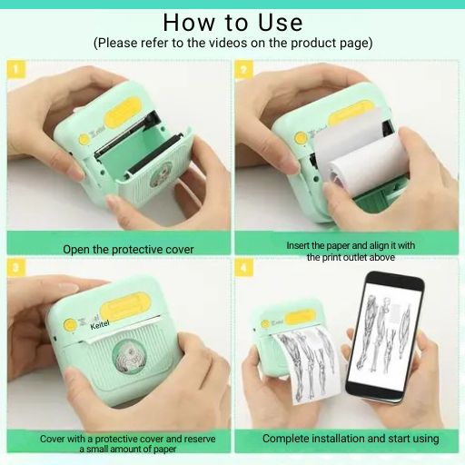 Unicorn Mini Bluetooth Thermal Printer – Ink-Free Pocket Label Printer with 15 Paper Rolls, 8 Colored Pencils & Stickers | Android & iOS Compatible