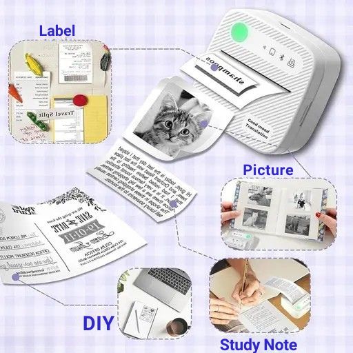 Unicorn Mini Bluetooth Thermal Printer – Ink-Free Pocket Label Printer with 15 Paper Rolls, 8 Colored Pencils & Stickers | Android & iOS Compatible