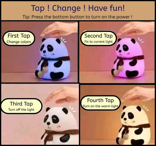 Panda Lamp – Kawaii Silicone Night Light with 7 Color Touch Control | Perfect Gift for Kids' Bedroom