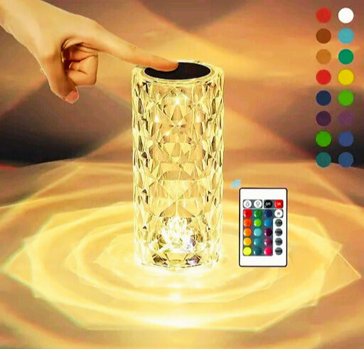 Skycandle Touch Crystal RGB Lamp – 16 Color Changing Rose Design LED Night Light (Dimmable, Battery Operated)