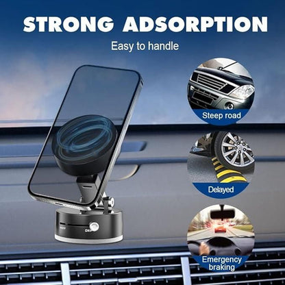 Vacuum Magnetic Suction Phone Holder – 360° Rotatable, Foldable & Double-Sided Magnetic Mount for All Smartphones (Pack of 1)