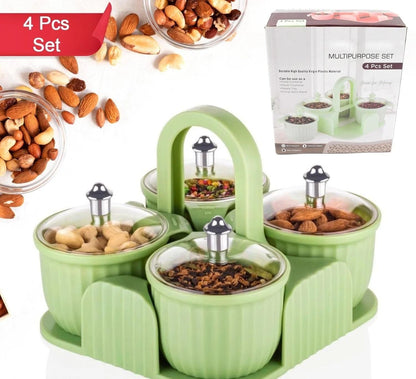 Multipurpose 4-Piece Storage Jar Set with Tray – Space-Saving, BPA-Free Plastic Containers for Kitchen & Home