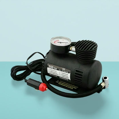 12V Multipurpose Car Air Compressor – Heavy-Duty Metal Body with Dial Gauge & 3 Inflation Adapters (140 PSI, 500g)