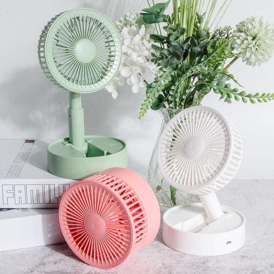 Adjustable Telescopic Rechargeable Standing Fan – 4-Speed Wireless Pedestal Desk Fan (Foldable & Portable)