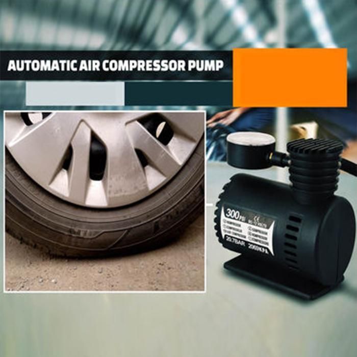 12V Multipurpose Car Air Compressor – Heavy-Duty Metal Body with Dial Gauge & 3 Inflation Adapters (140 PSI, 500g)