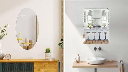 Combo Set of Oval & Square Shape Decorative Mirrors – Acrylic Wall Mirror Pack of 2 (20 x 30 cm)