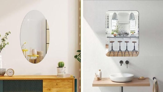 Combo Set of Oval & Square Shape Decorative Mirrors – Acrylic Wall Mirror Pack of 2 (20 x 30 cm)