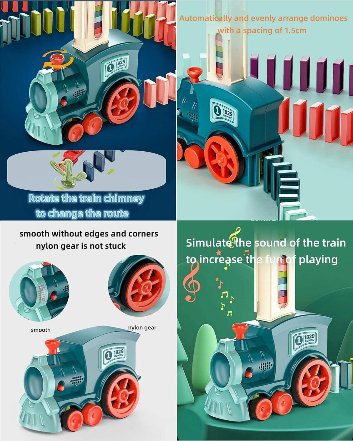 Train Toy Domino Set for Kids – BPA-Free Plastic with Sound Effects & Automatic Domino Placement (40 Colorful Blocks)